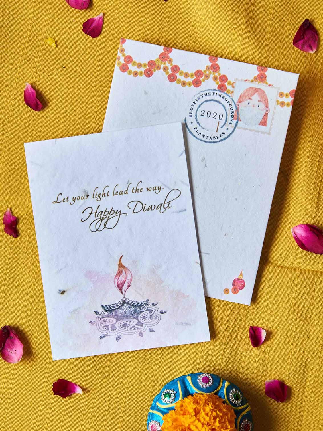  Plantable diwali message cards from recycled bhoosa paper 