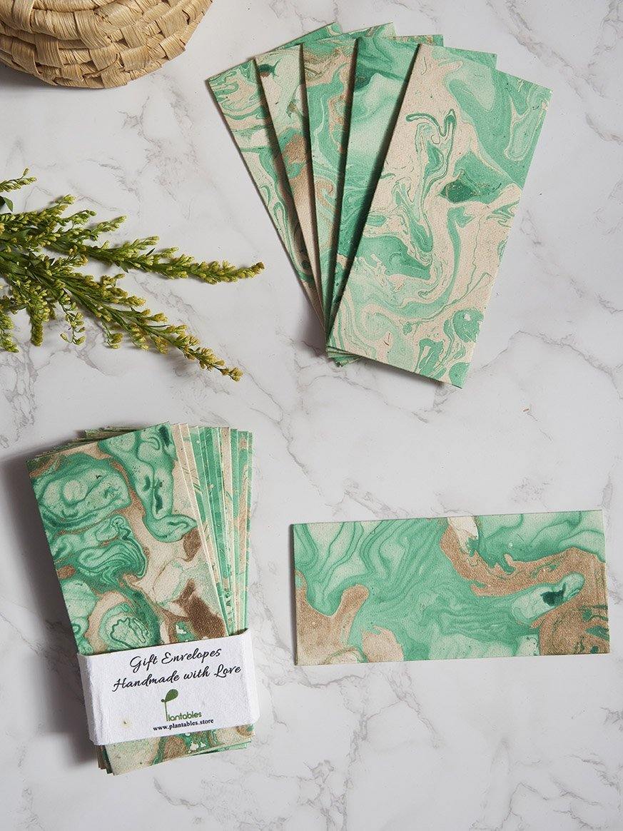 Jade Green Handmade Marble Paper Gift Envelopes (Set of 12) - Plantables