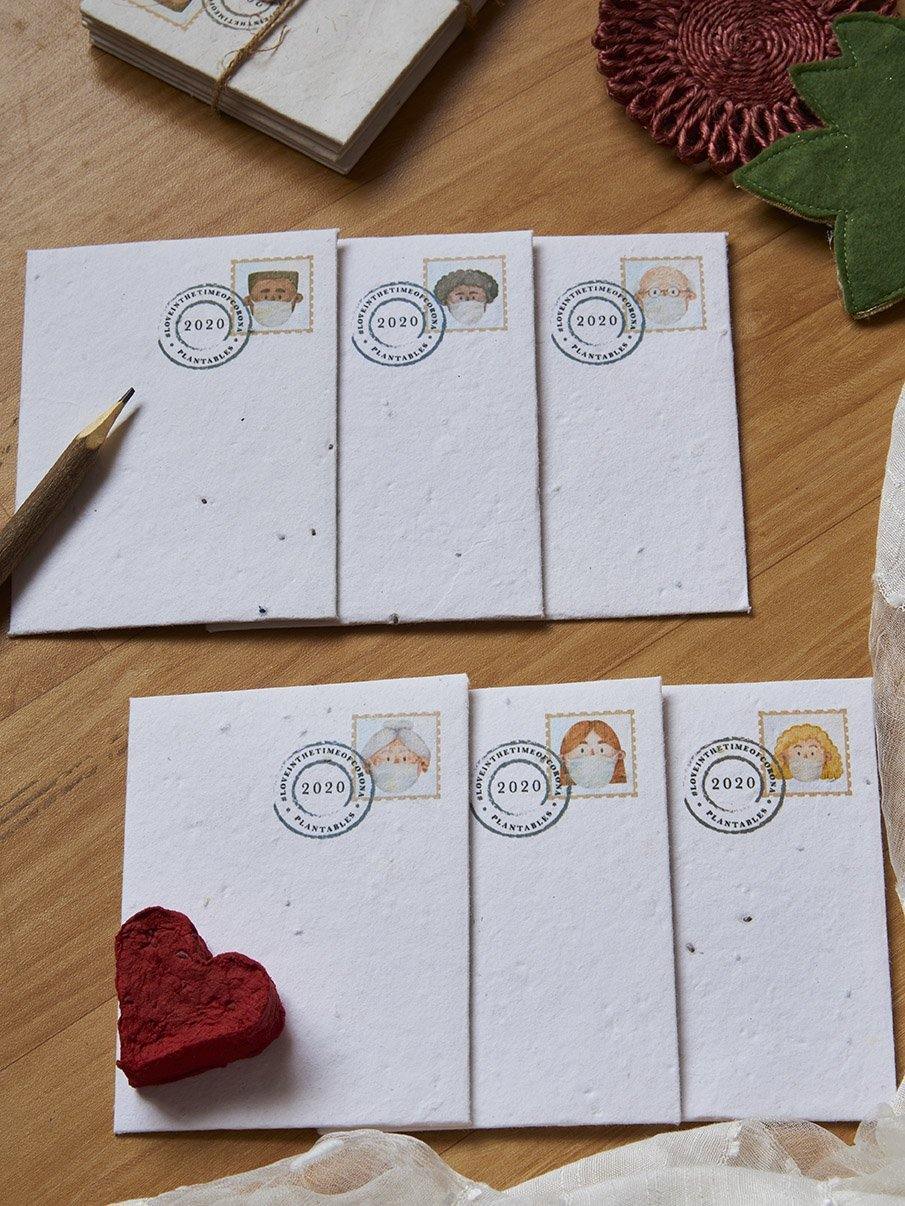Beautiful seed paper envelopes with cutest masked stamps 