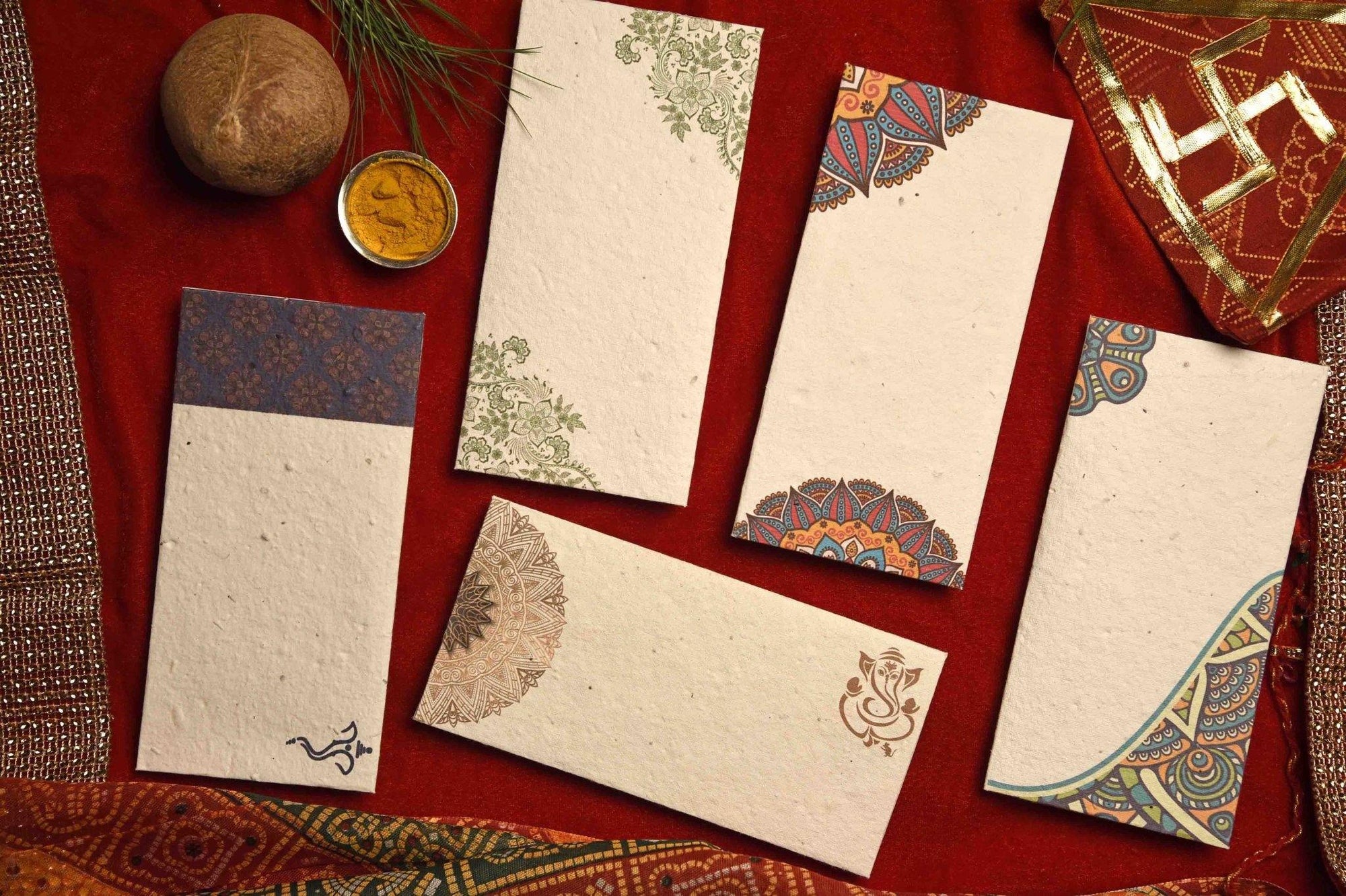 Seed paper gift envelopes with mandala mix of designs