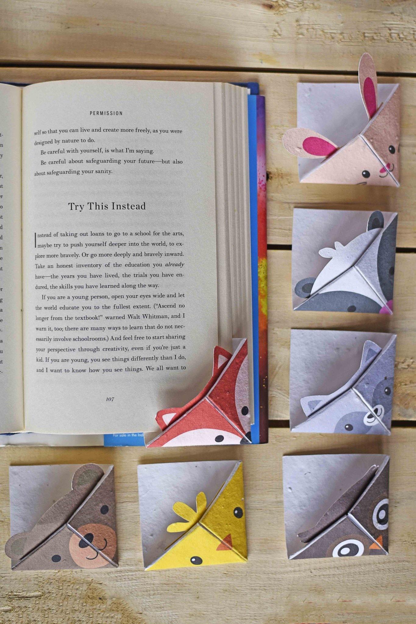 cute origami seed paper corner bookmarks